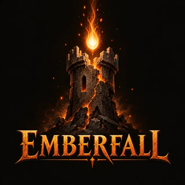 Emberfall logo: a glowing ember above a ruined tower